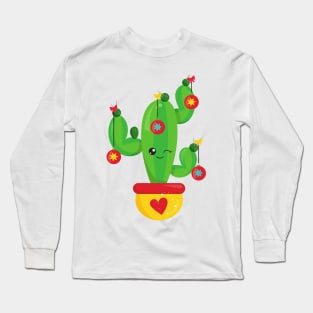 Christmas Cactus, Cute Cactus, Christmas Ornaments Long Sleeve T-Shirt